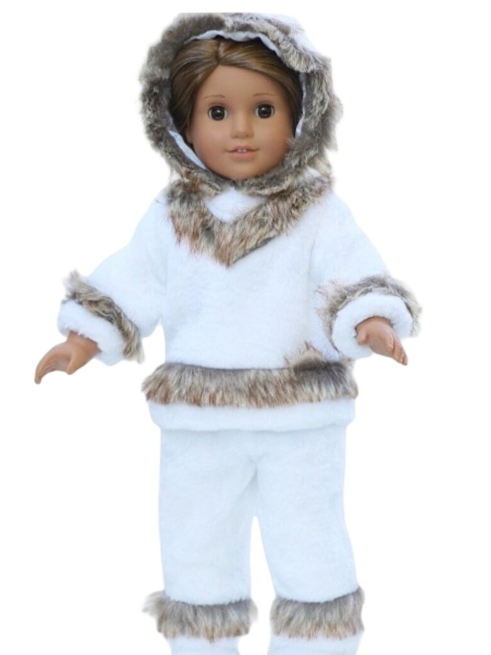 18" Doll Faux Fur Eskimo Outfit With Hood & Pants Set